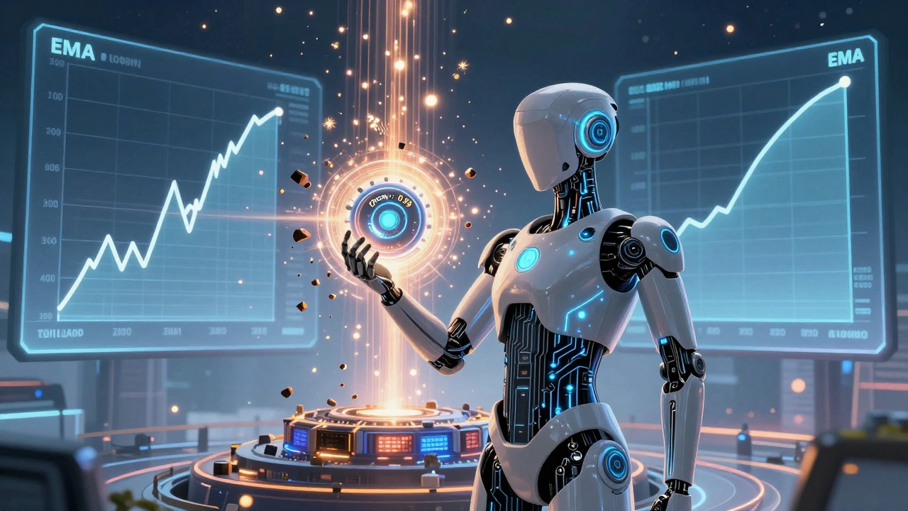 An AI assistant uses a decay dial to smooth chaotic weight fluctuations into a calm, stable path.