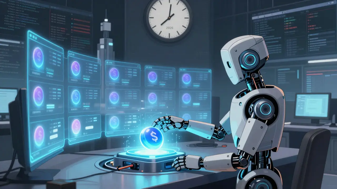 A designer placing a button into an AI core, replicating consistently across hundreds of screens.