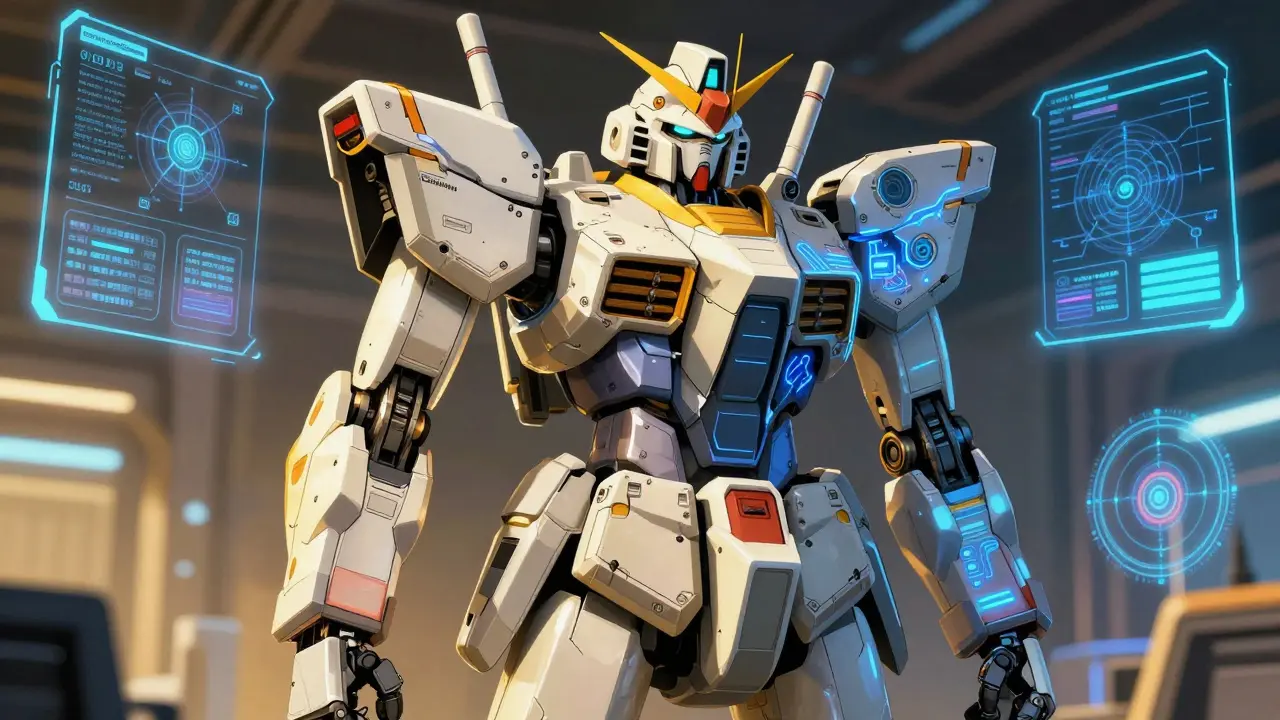 Hybrid robot combining GAN and diffusion technologies in a futuristic lab