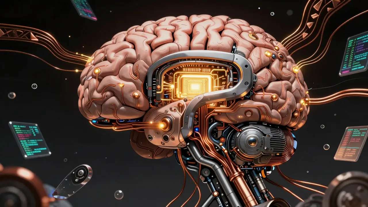 Mechanical brain core processing complex financial data streams.