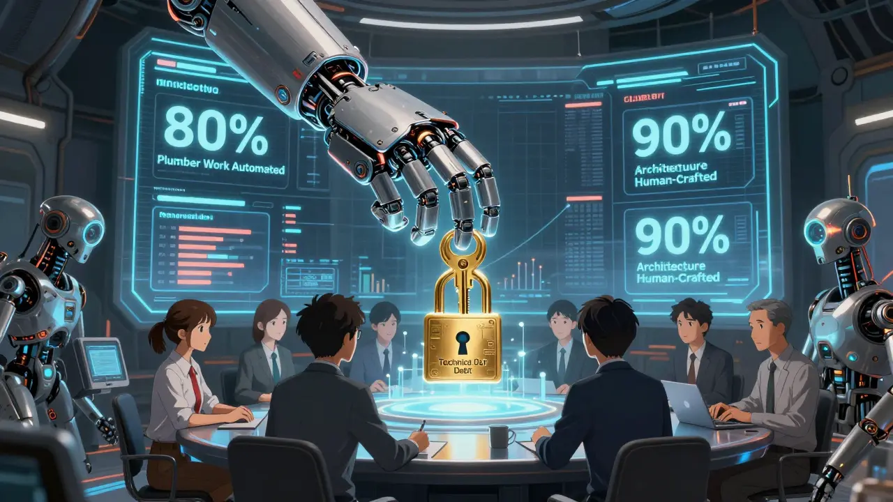 Team in zero-gravity room watching holographic metrics as a golden key labeled 'CLARITY' is placed into a lock.