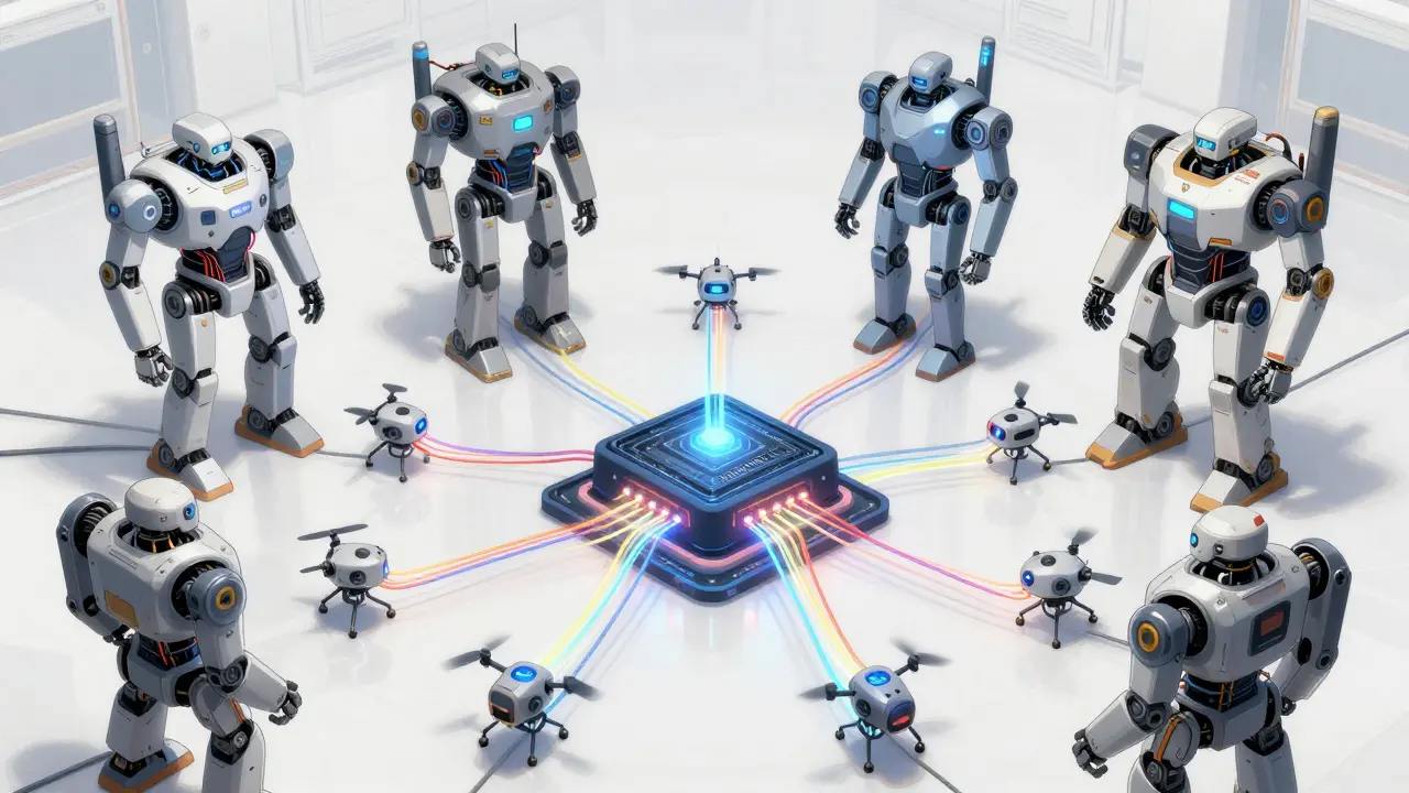 AI core routing tasks to different robots for optimal efficiency