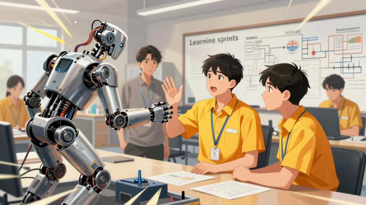 Employees learning from real-robot mentors in an innovative workshop