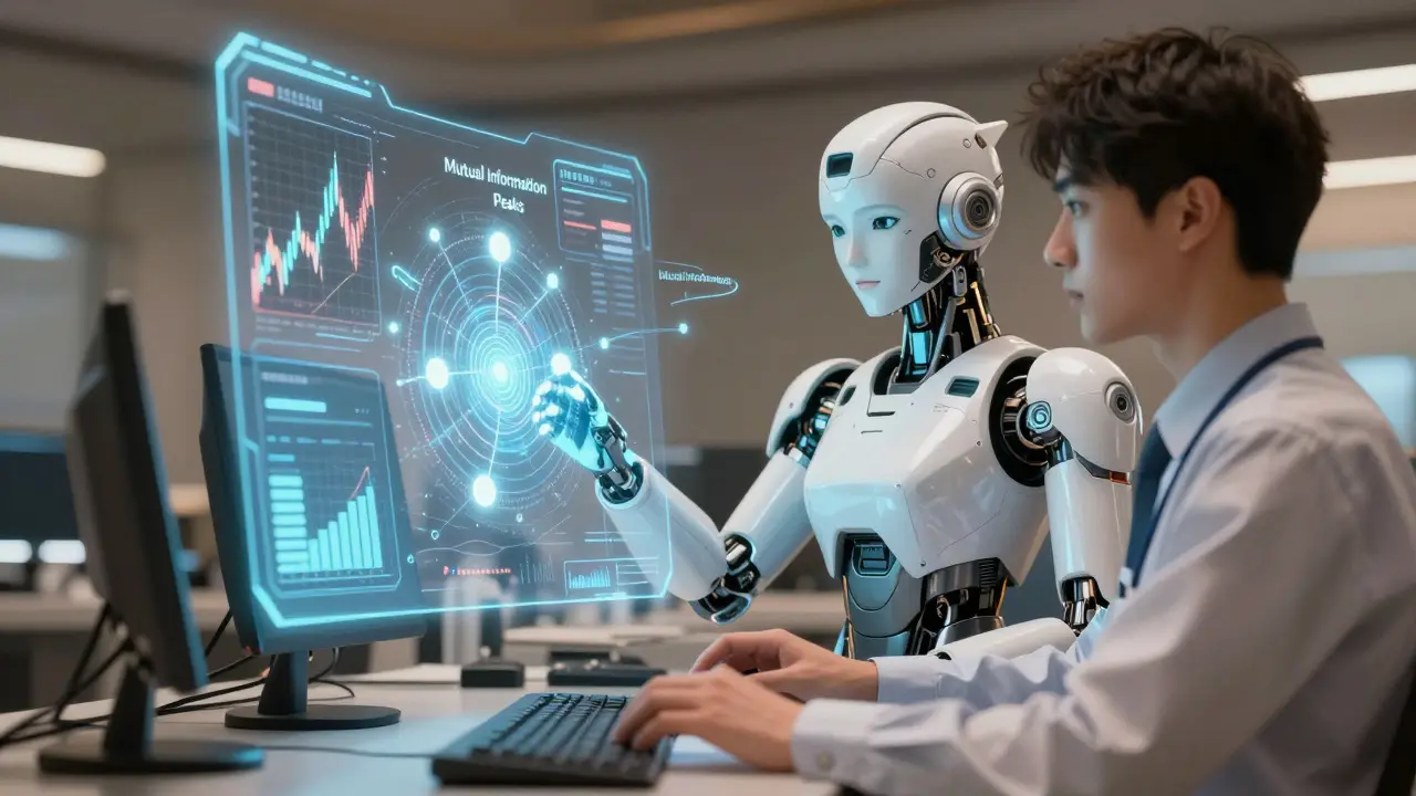 Futuristic engineer analyzing AI reasoning peaks via holographic data in an anime control room.