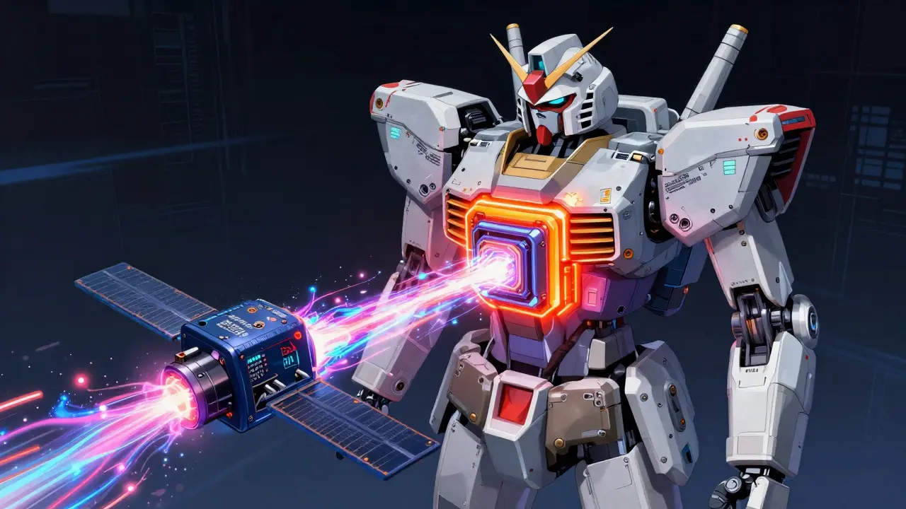Robot receiving targeted digital upgrade stream in dark void