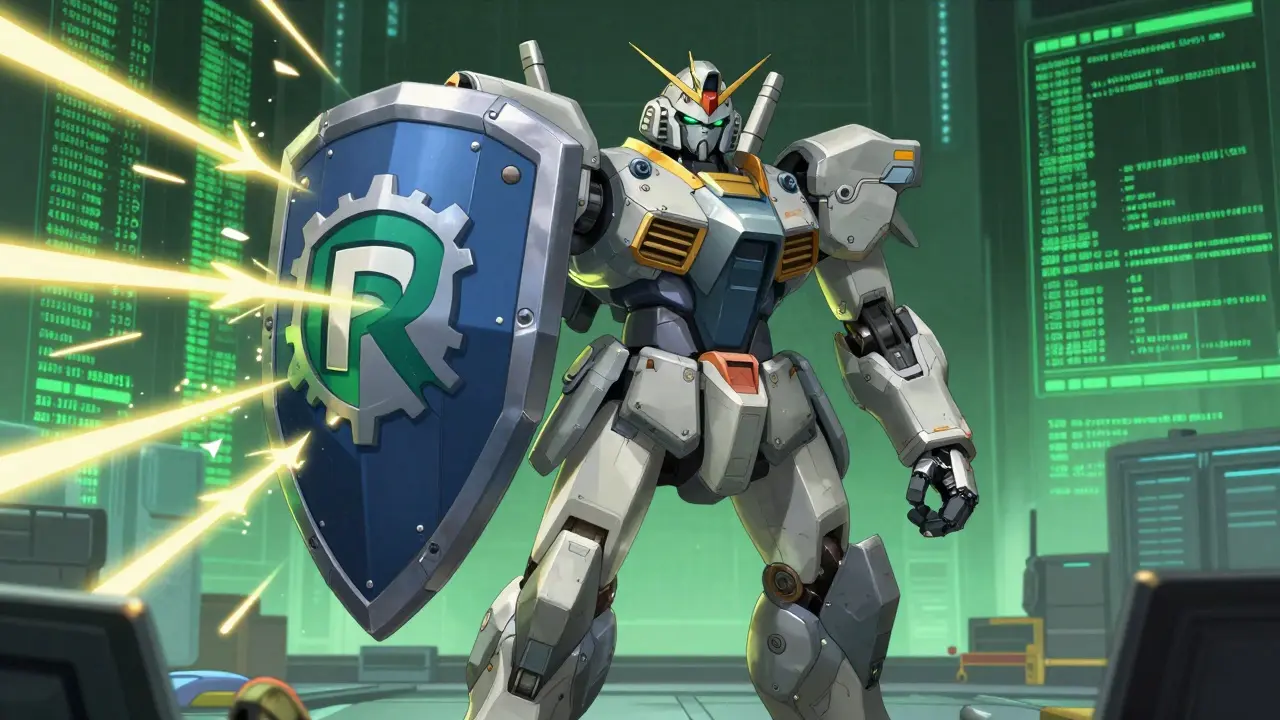 Armored compiler mecha blocking memory errors with a shield