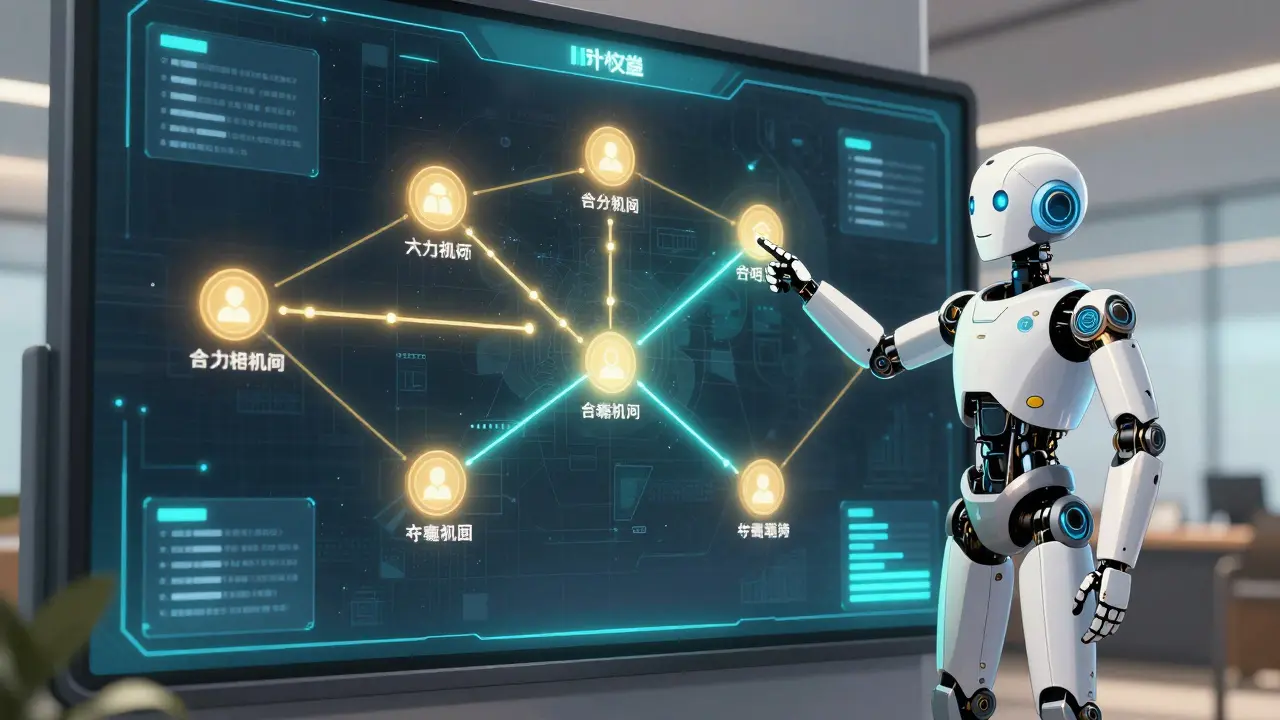 Employee viewing personalized career path on a holographic display