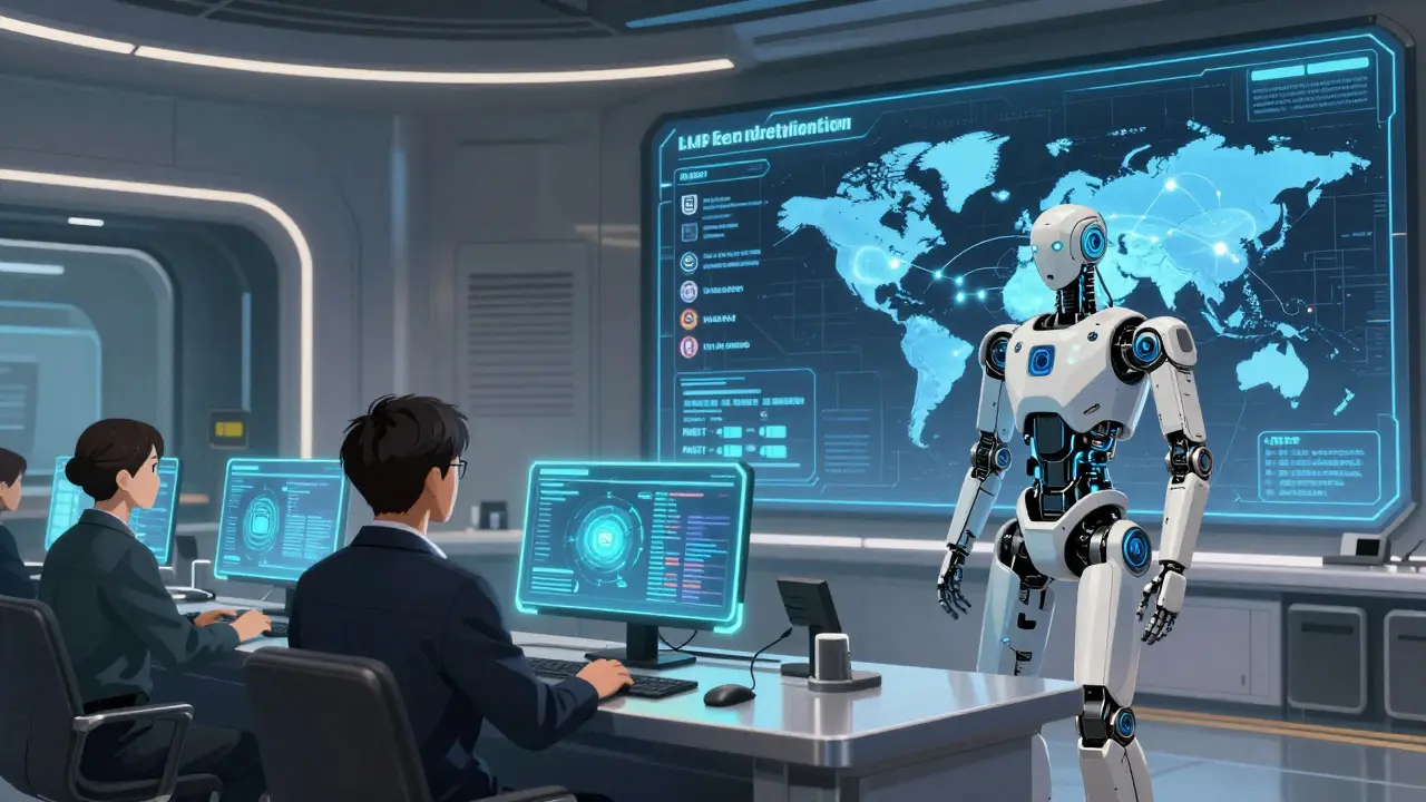 Futuristic control room for AI compliance management