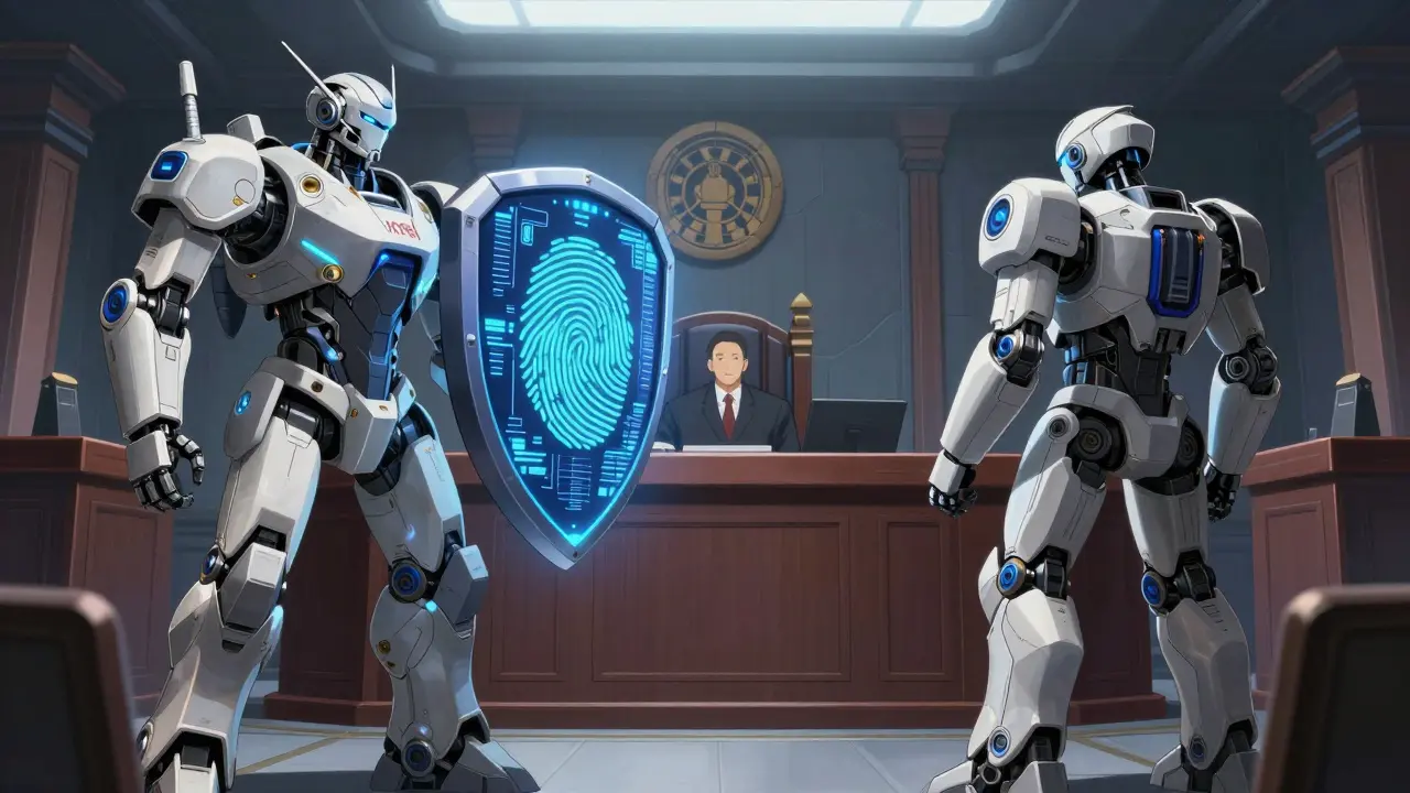 Futuristic courtroom battle over AI intellectual property rights