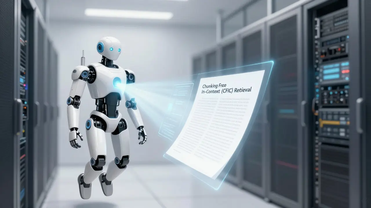 Futuristic robot projecting seamless, unbroken data beams