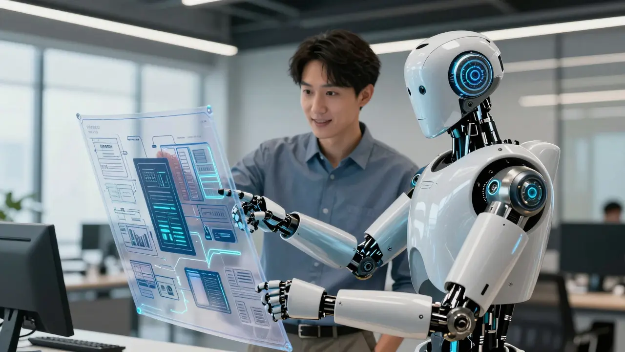 Human and robot collaboratively reviewing software architecture blueprint