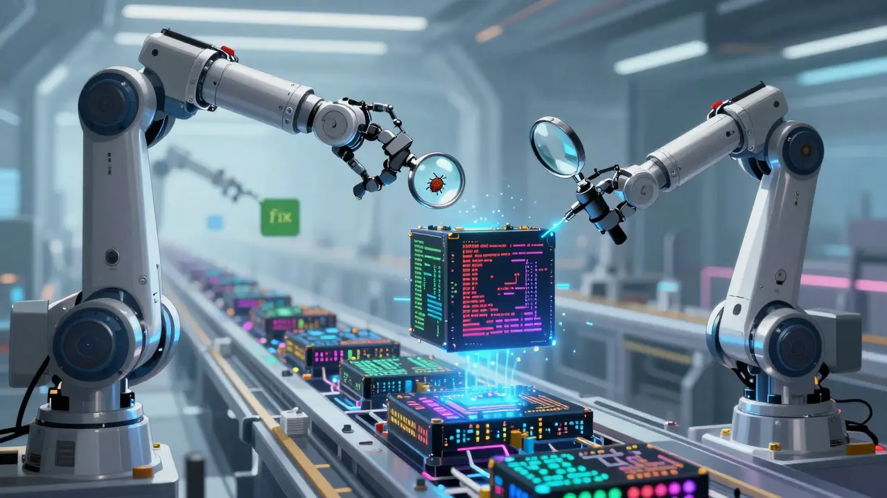 Robotic agents automatically scanning and fixing code vulnerabilities in a CI/CD pipeline
