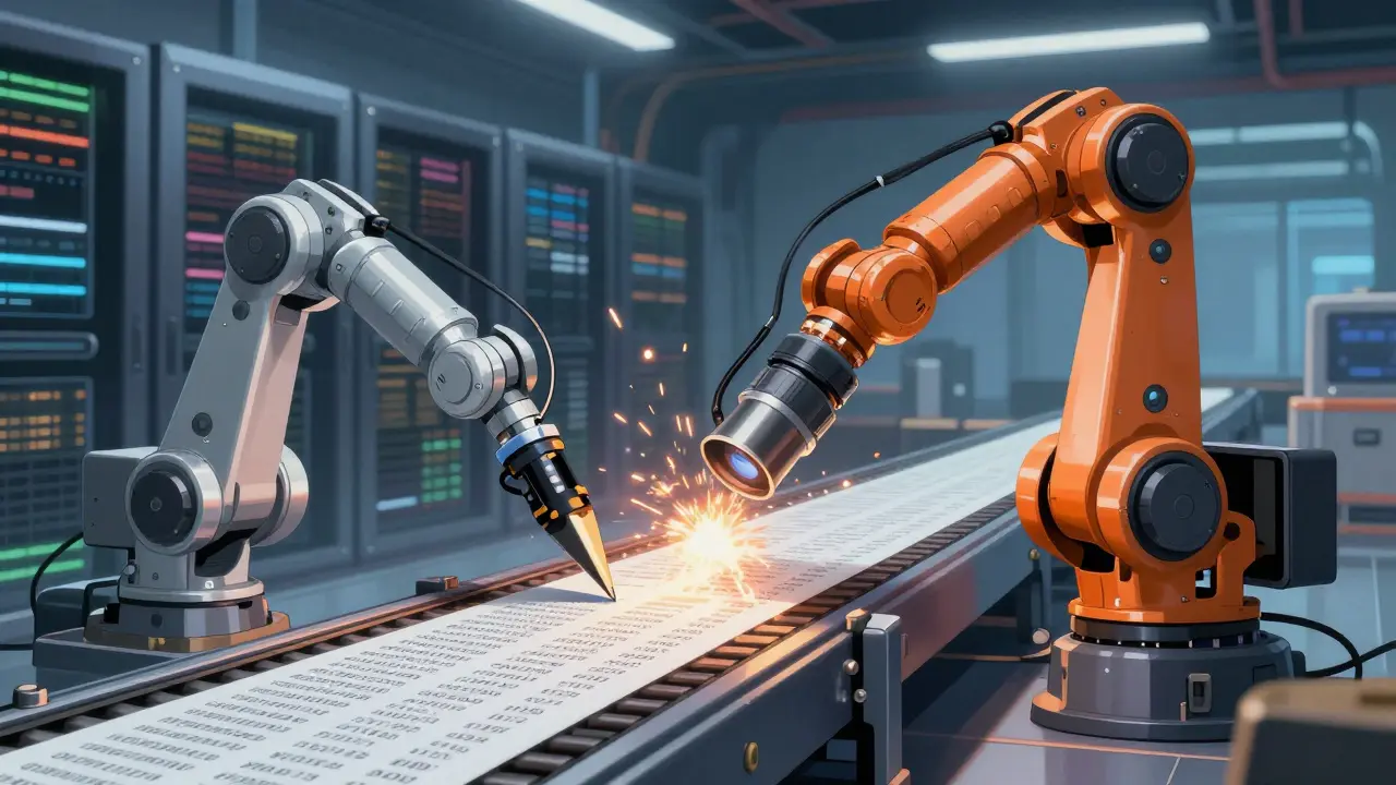 Robotic arms using lasers and scanners to sanitize data streams