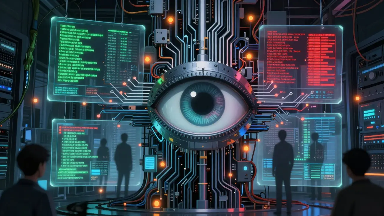 Complex neural network eye revealing opaque AI decisions