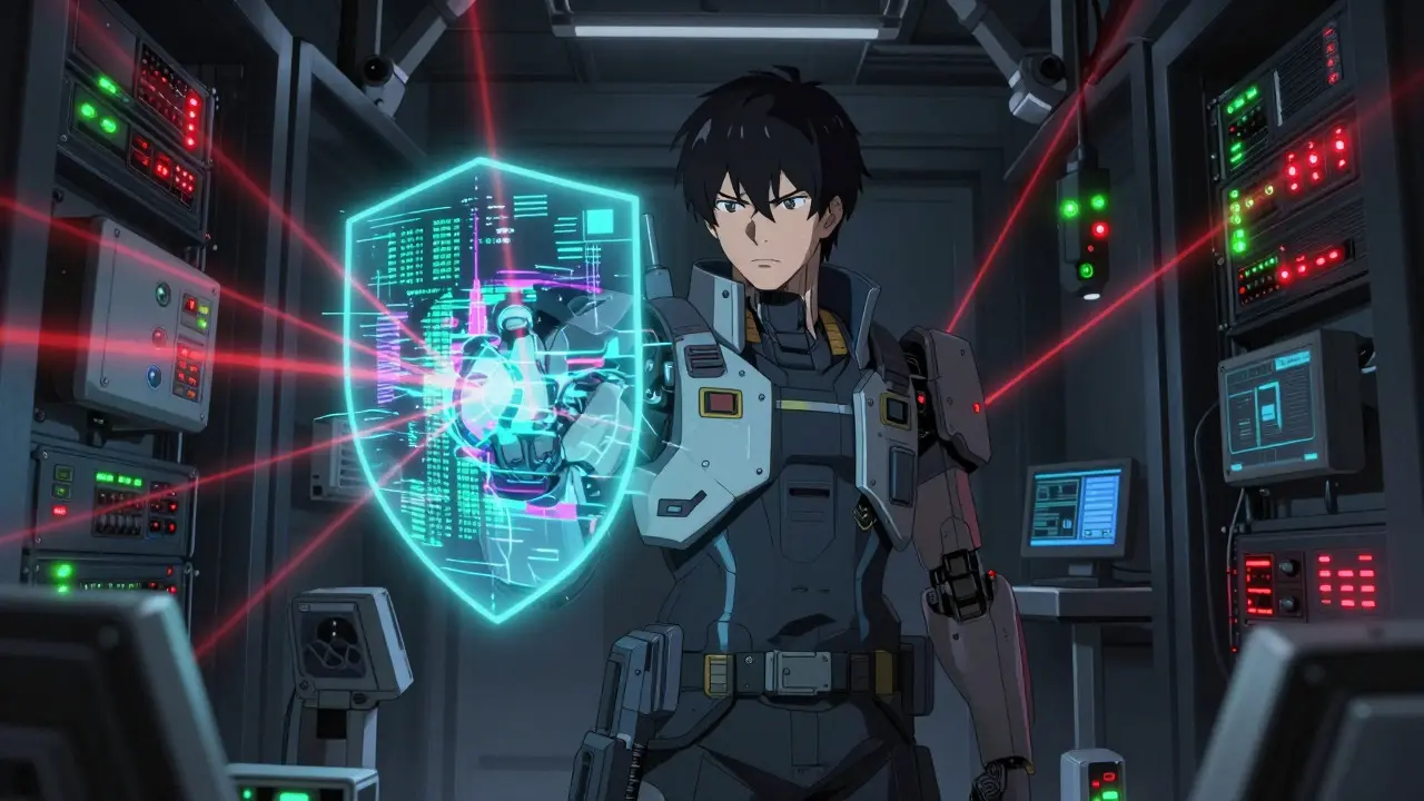 Anime depiction of a verification engineer using tech to block code errors