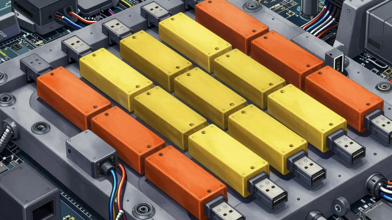 Modular robot with orange adapter plugs for multi-task learning