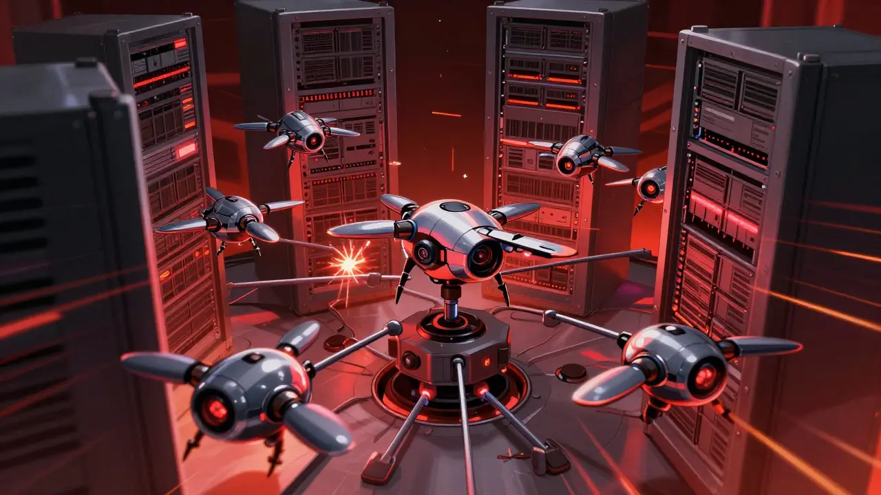 Robotic data drones experiencing network failures in server room