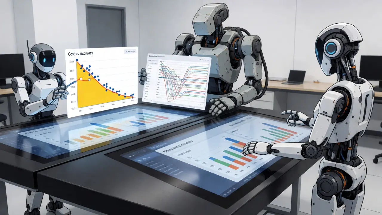Robots analyzing scatter plots and parallel coordinates