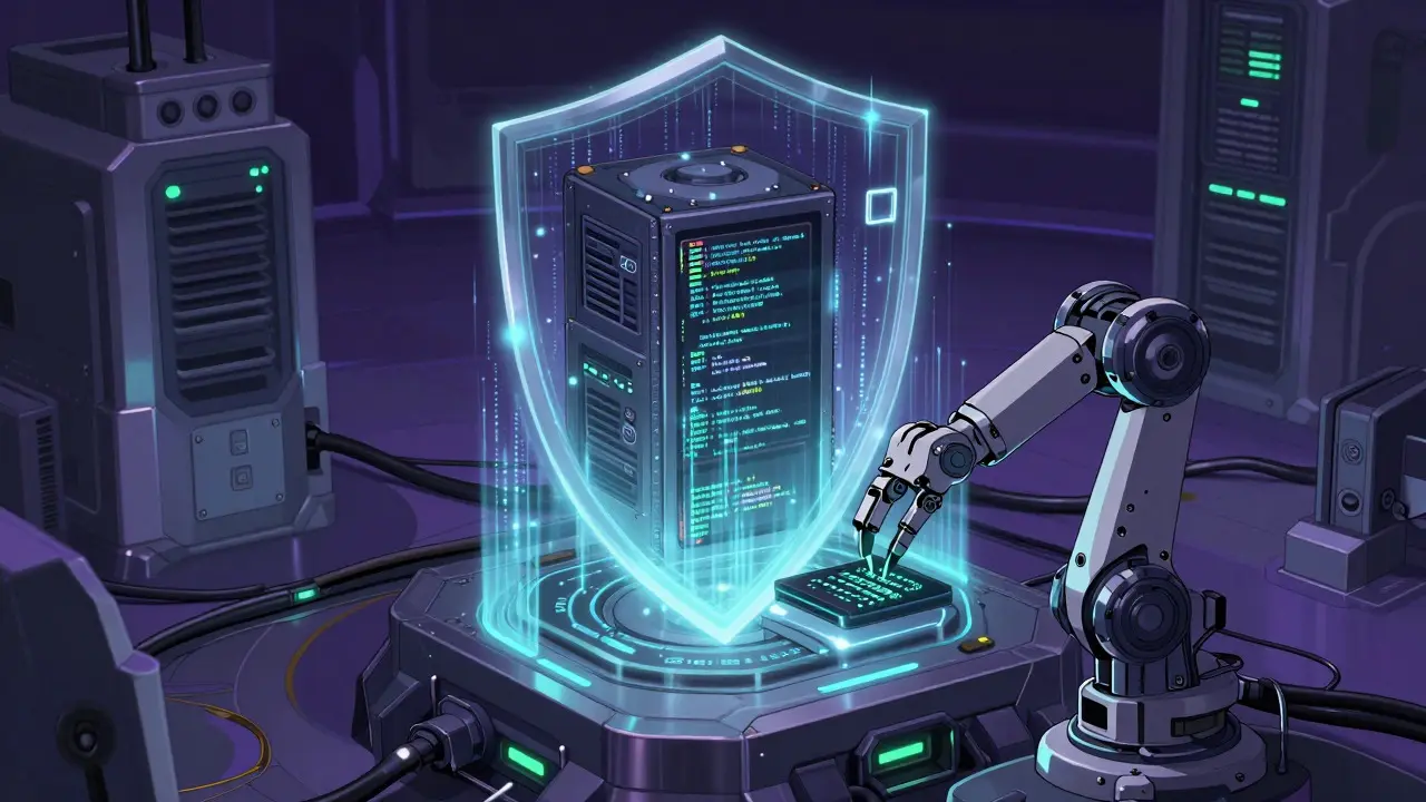 Secure robotic system protecting data during AI debugging