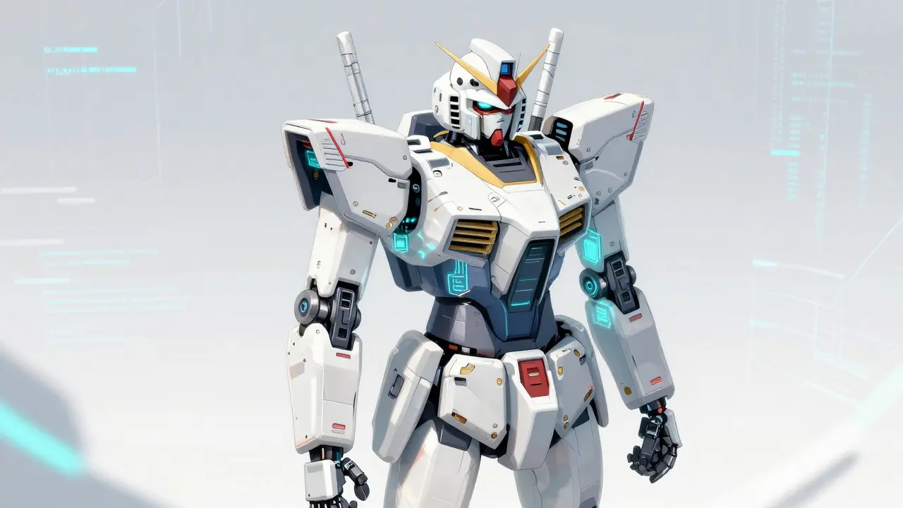Sleek robot with integrated cyan modules representing LoRA efficiency