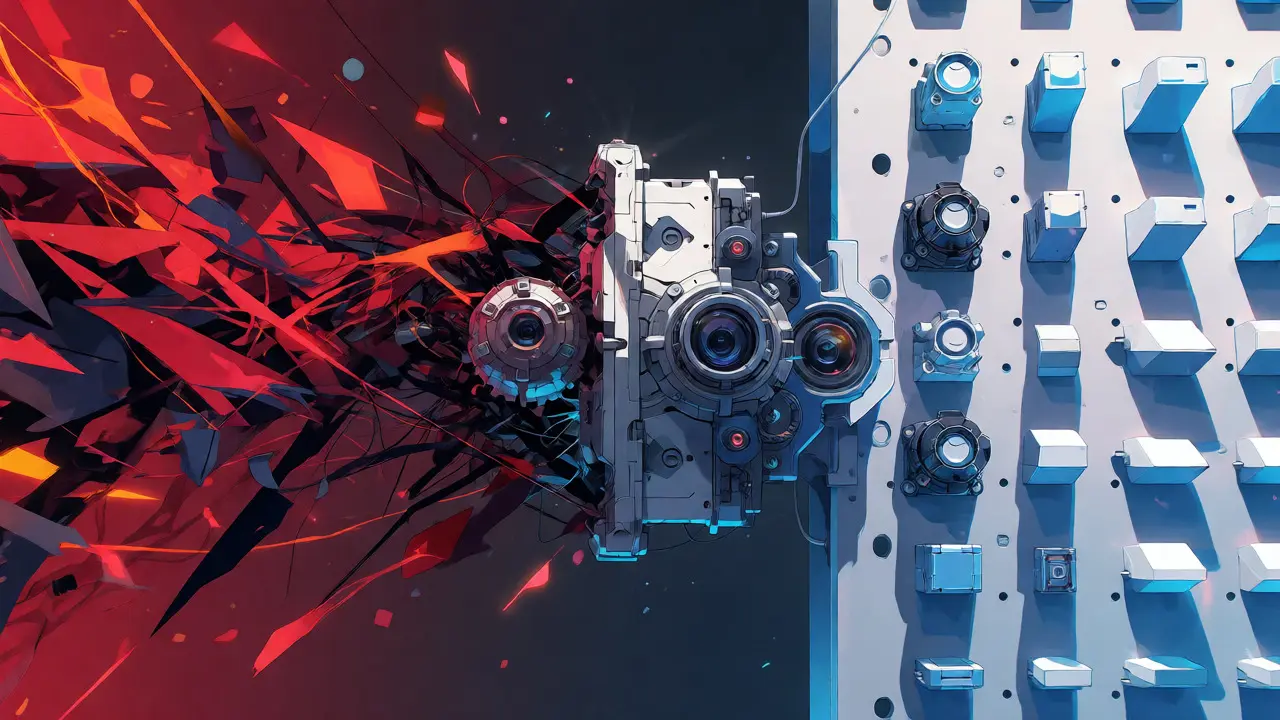 Chaotic energy transforming into structured code via a mechanical processor