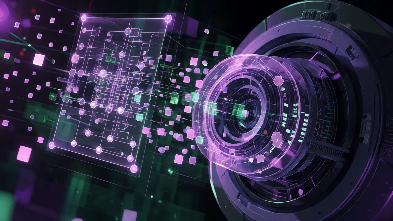 Digital tokens transforming a chaotic diagram into structured data.