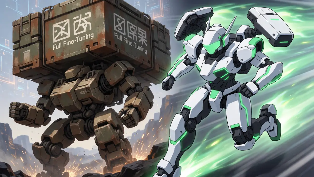 Heavy sluggish mech versus agile efficient mech in anime real robot style