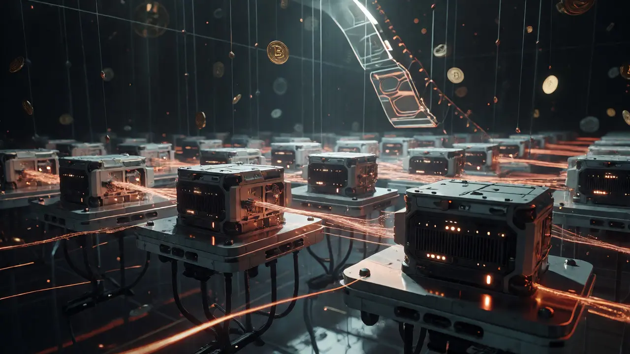 Idle server clusters connected by fragile links under a looming quadratic pressure curve.