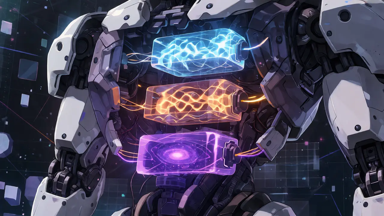 Mech interior showing three-tiered glowing memory layers