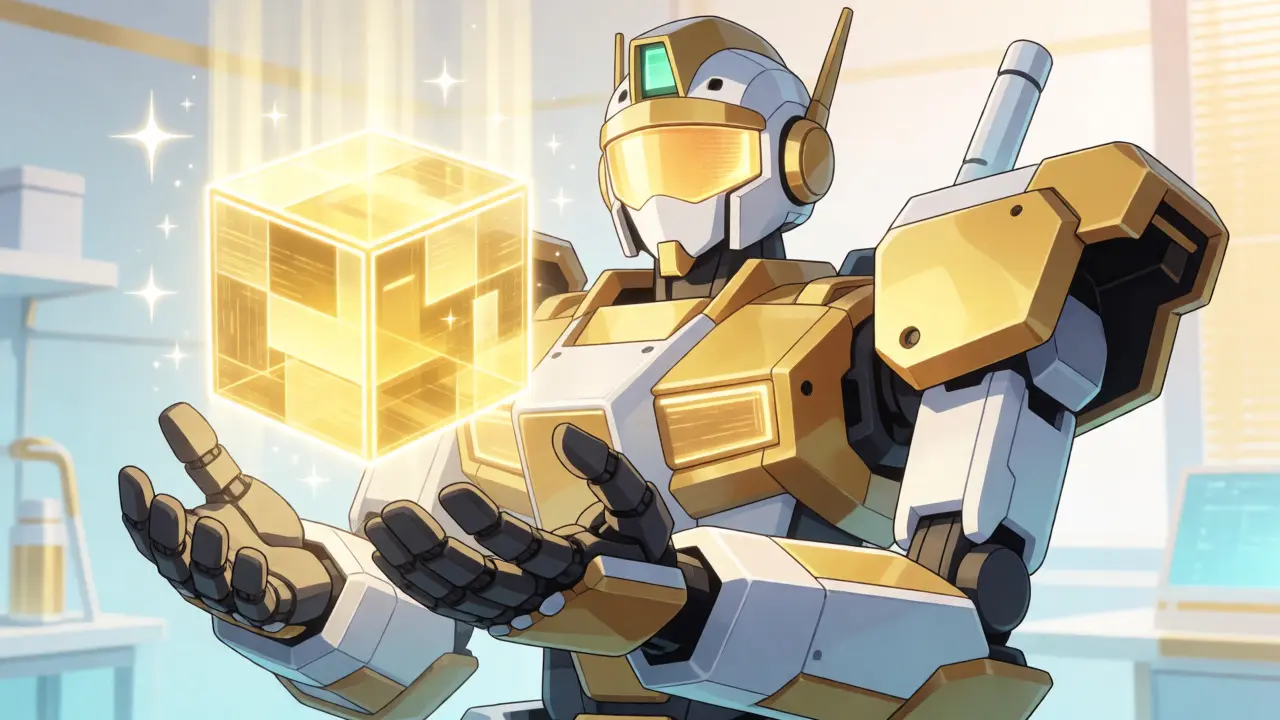 Mecha presenting polished golden holographic result in lab