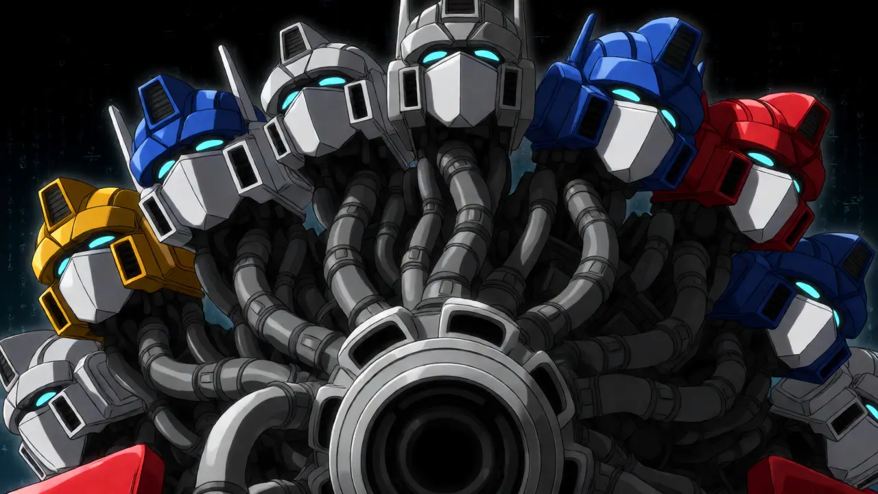 Multi-headed robot structure merging diverse attention pathways