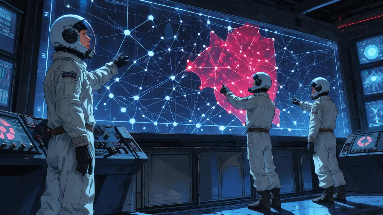 Pilots analyzing a neural network map on a tactical display