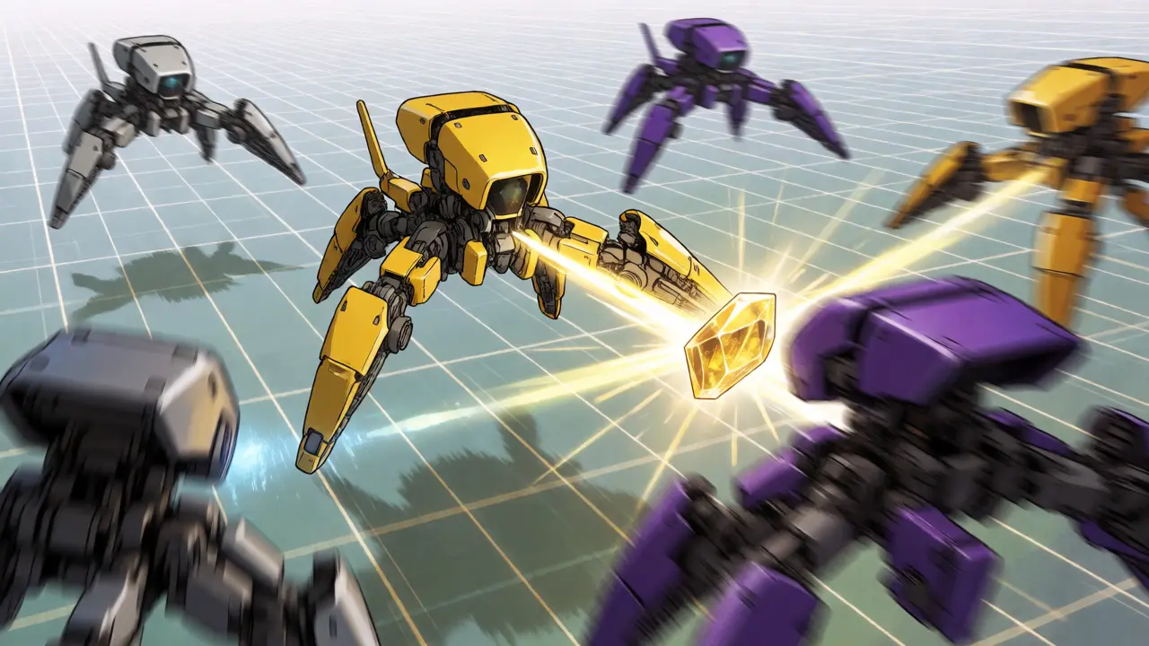 Robotic drones exchanging light beams for query key value retrieval