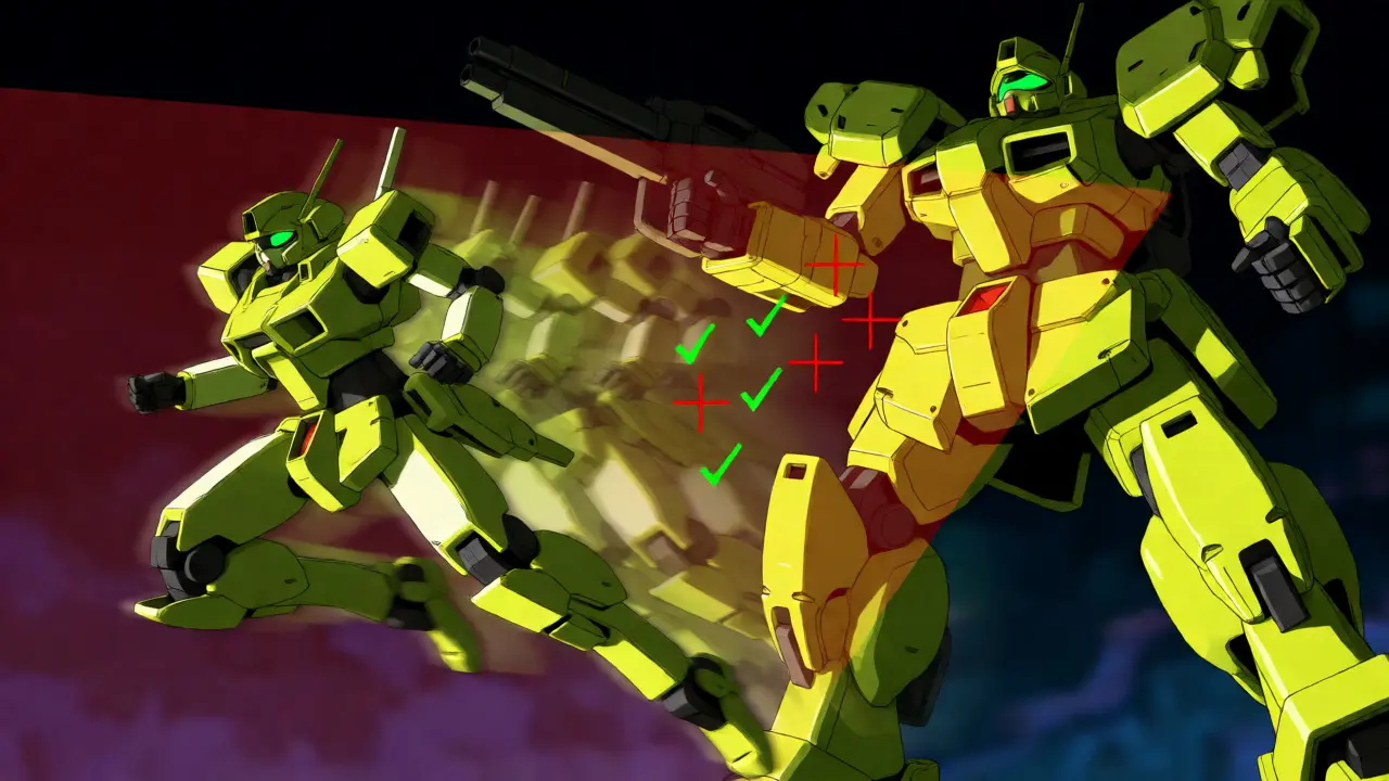 Small scout robot leading a large command mech in speculative decoding verification.