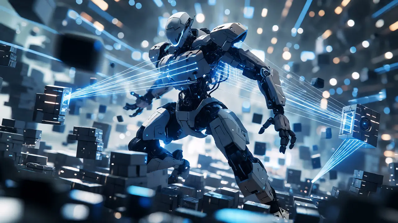 Agile mecha using sparse blue light beams to connect data blocks efficiently